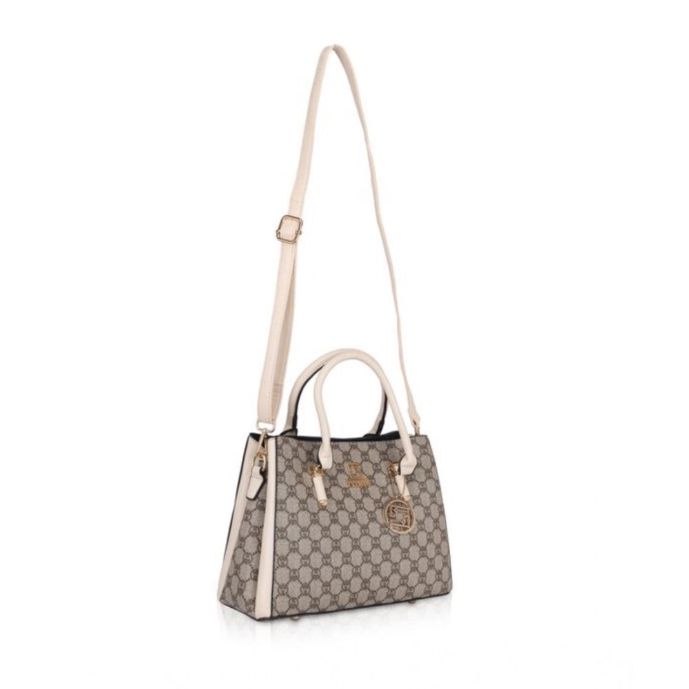 Leather Printed Handbag (Beige)