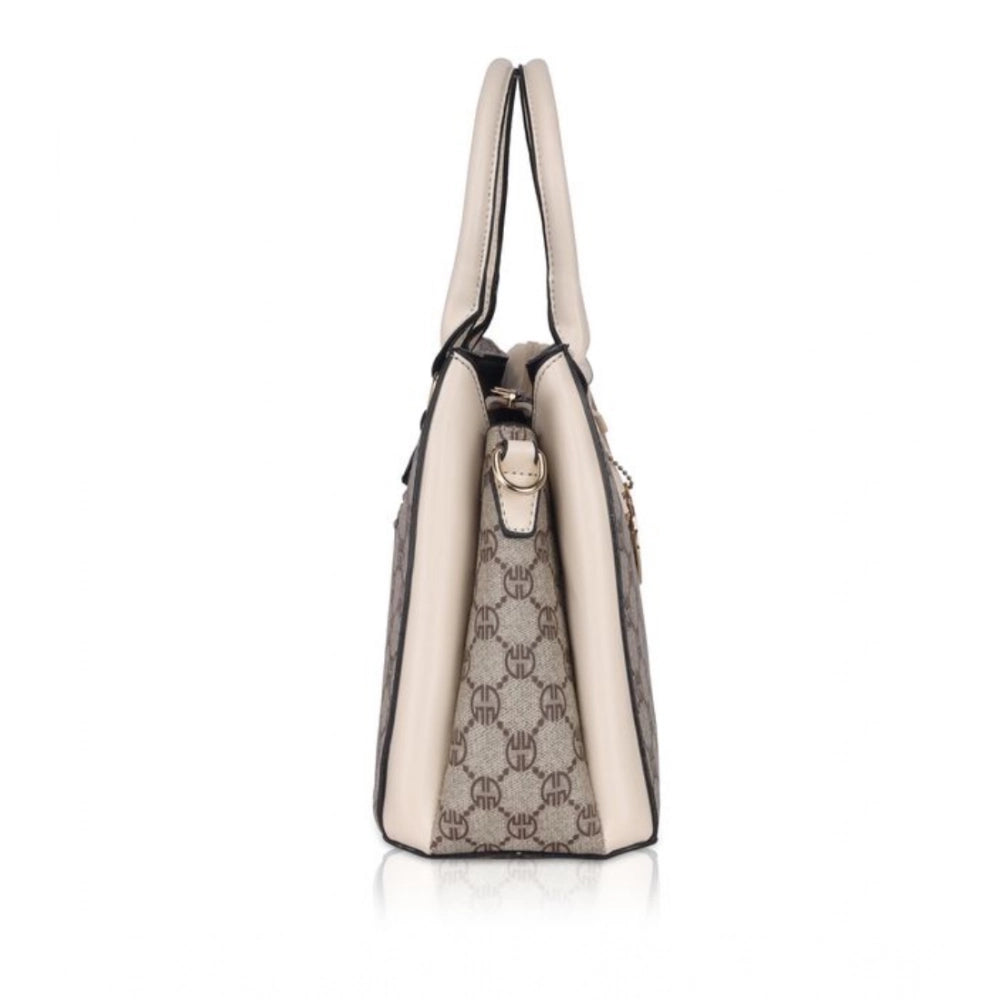 Leather Printed Handbag (Beige)