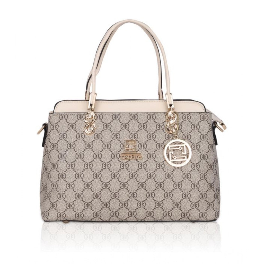 Faux Leather Printed Handbag (Beige)