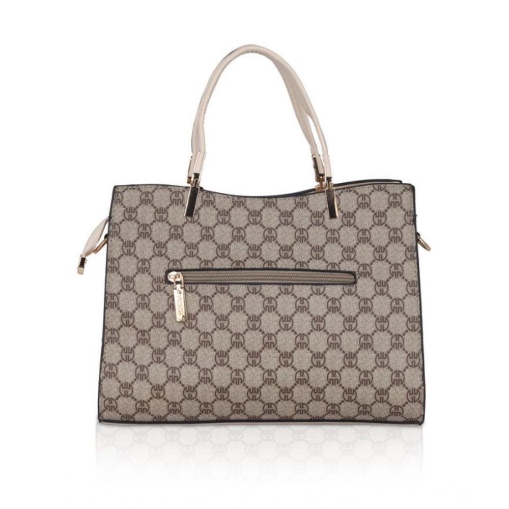 Faux Leather Printed Handbag (Beige)