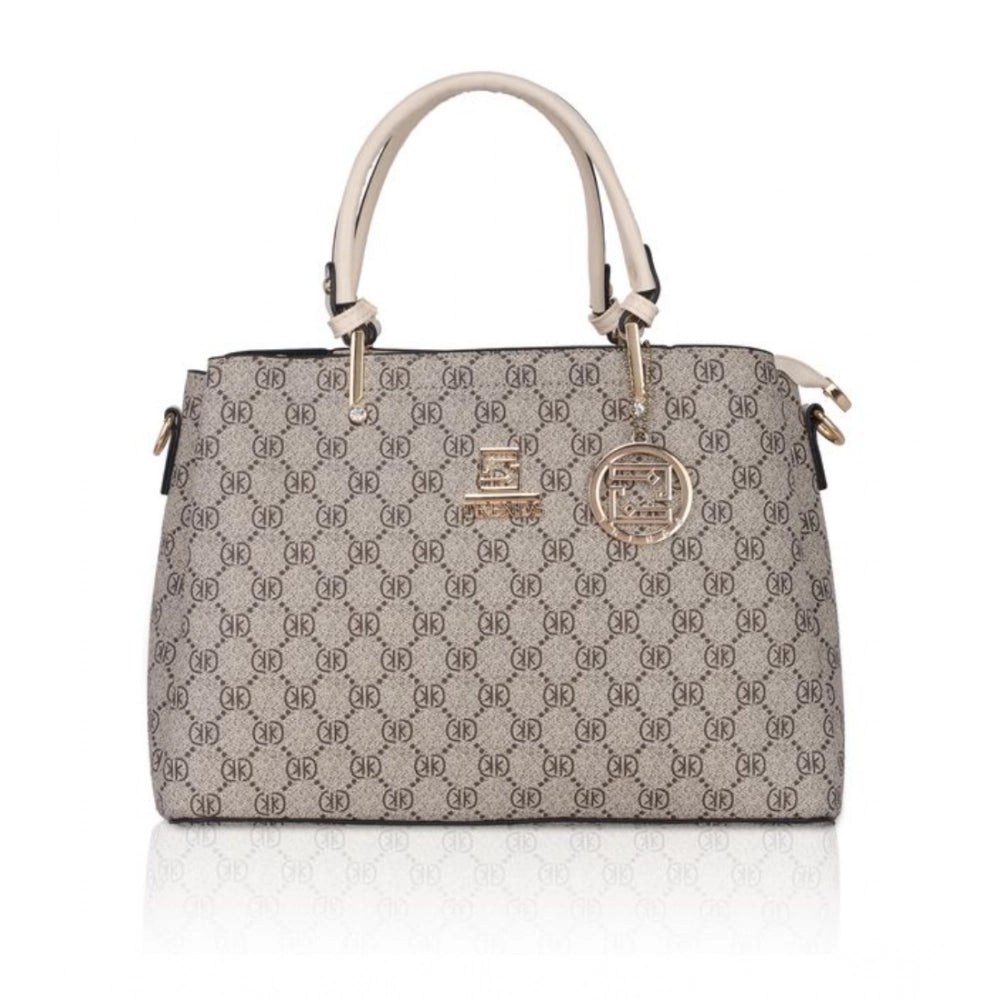 Faux Leather Printed Handbag (Beige)