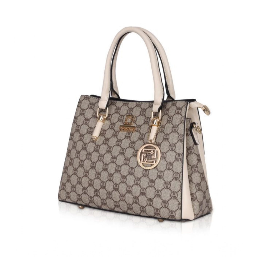 Leather Printed Handbag (Beige)