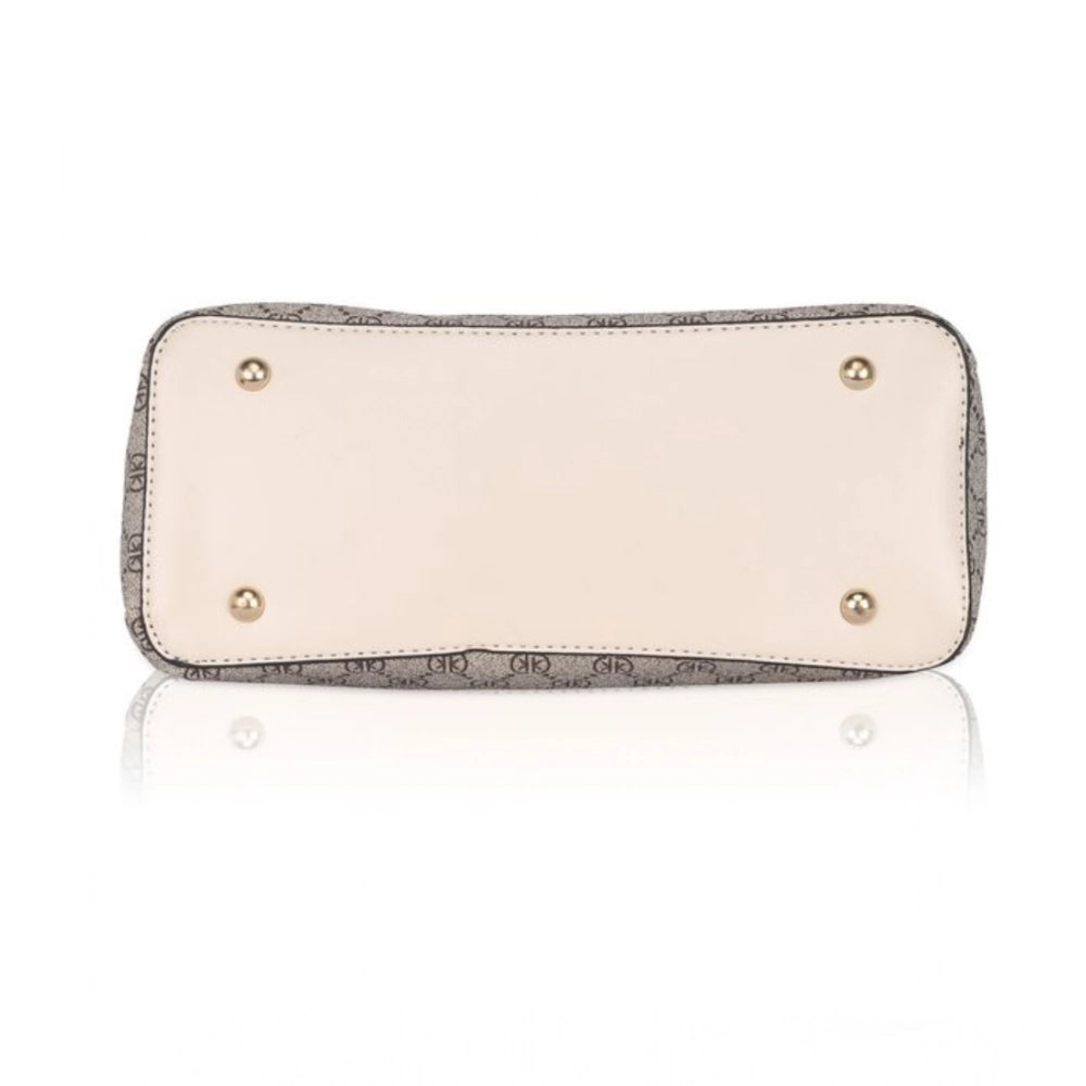 Faux Leather Printed Handbag (Beige)