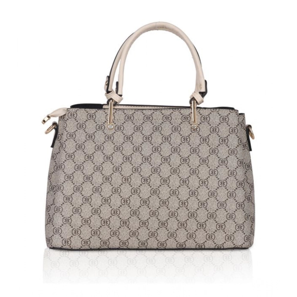 Faux Leather Printed Handbag (Beige)