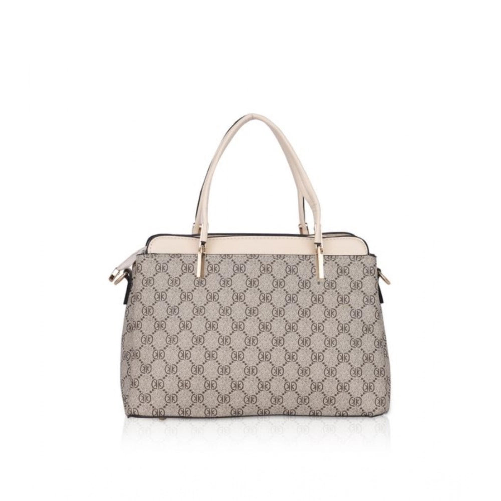 Faux Leather Printed Handbag (Beige)