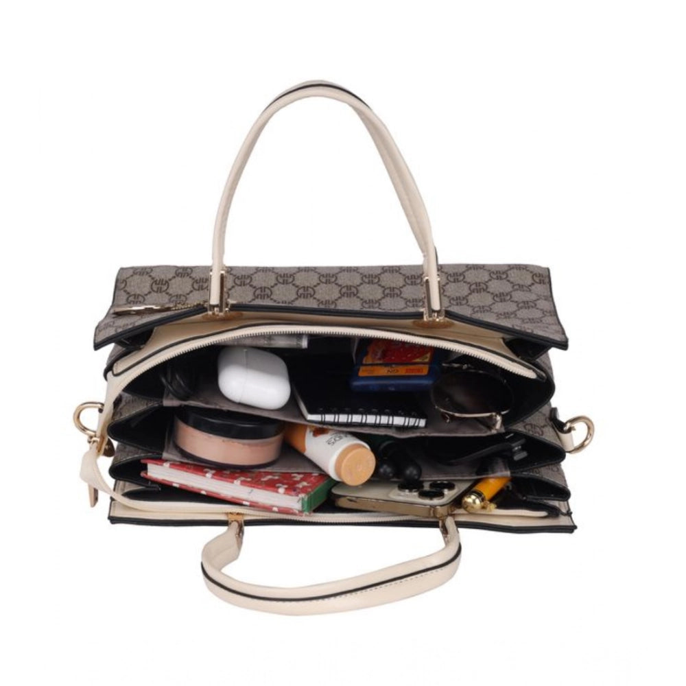 Faux Leather Printed Handbag (Beige)