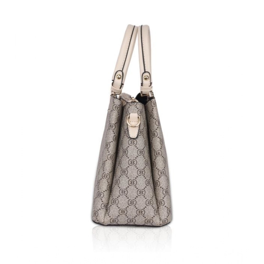 Faux Leather Printed Handbag (Beige)