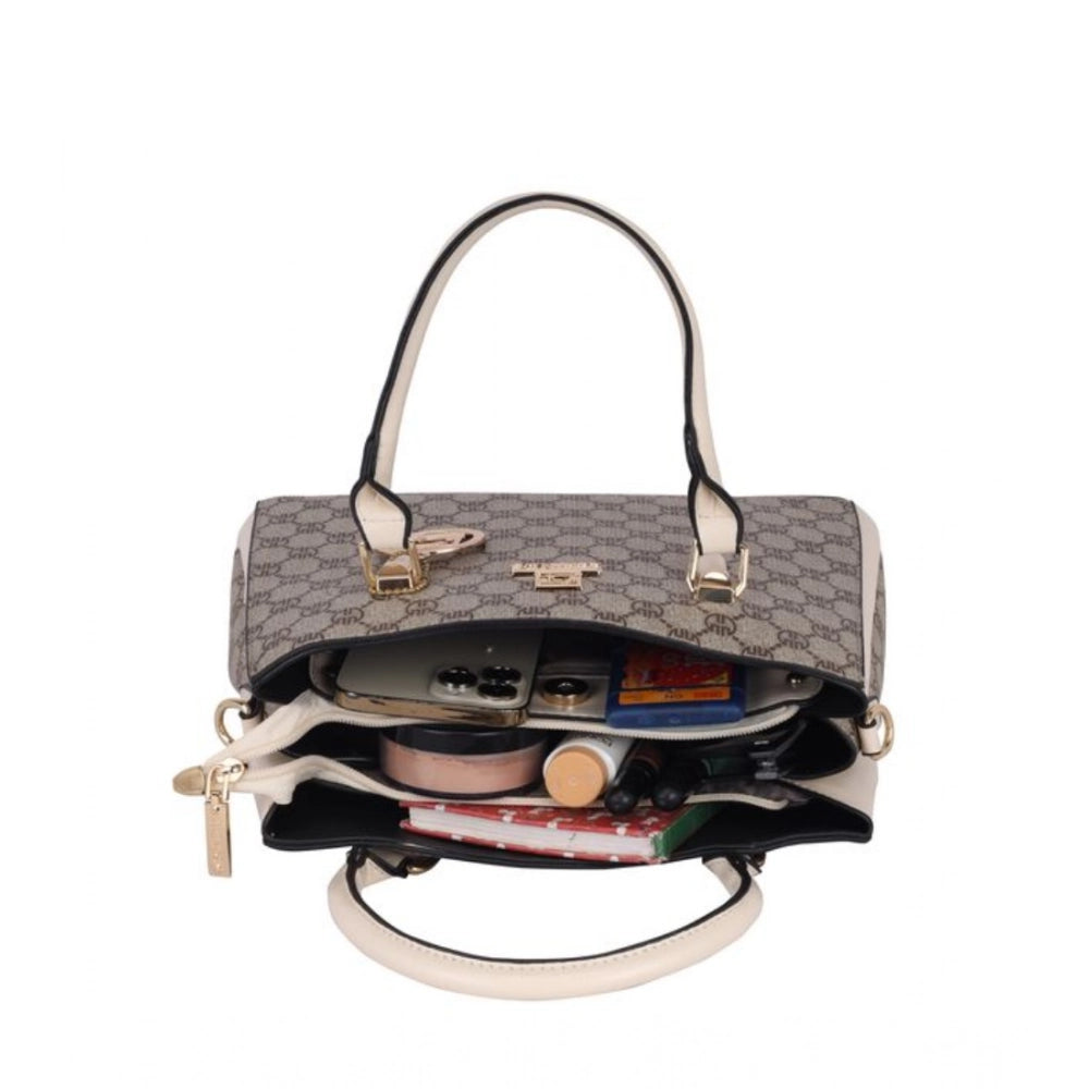 Leather Printed Handbag (Beige)