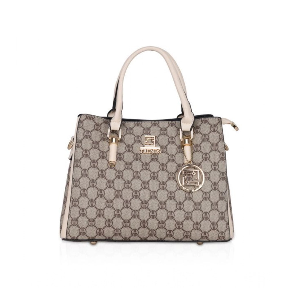 Leather Printed Handbag (Beige)