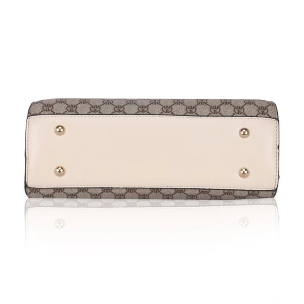 Faux Leather Printed Handbag (Beige)