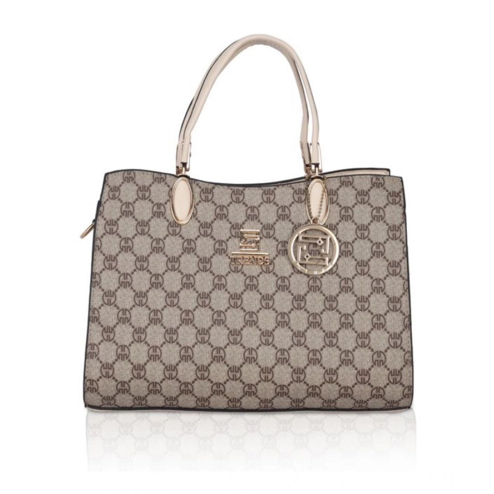 Faux Leather Printed Handbag (Beige)