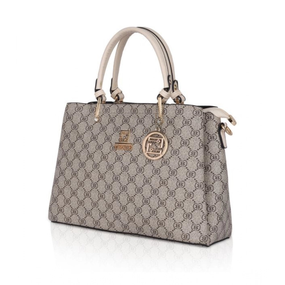 Faux Leather Printed Handbag (Beige)