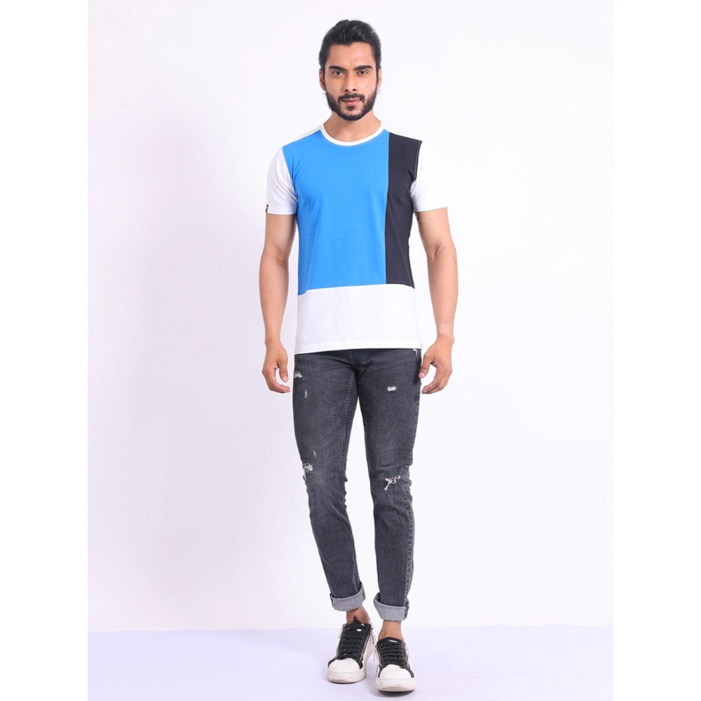 Generic Men's Casual Cotton Printed Round Neck Half Sleeve T-Shirt (Blue)
