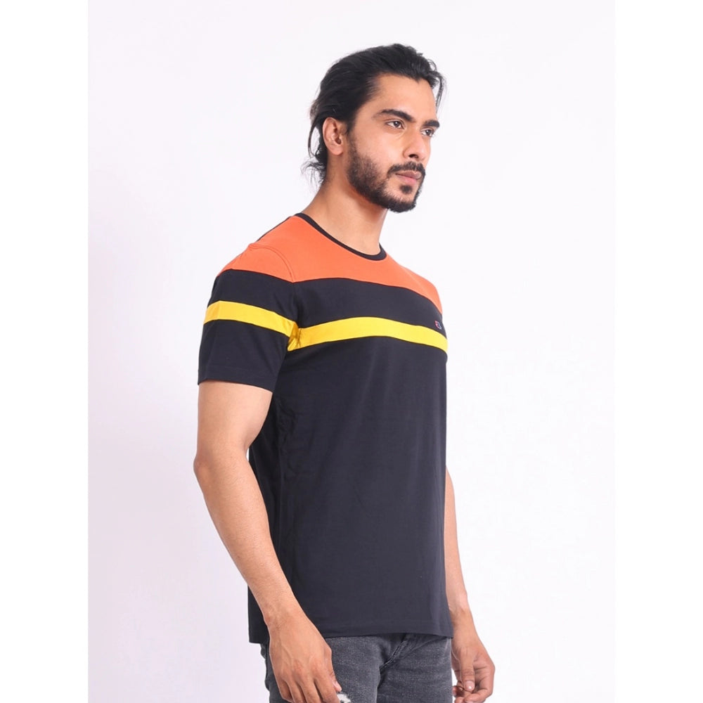 Generic Men's Casual Cotton Printed Round Neck Half Sleeve T-Shirt (Black)