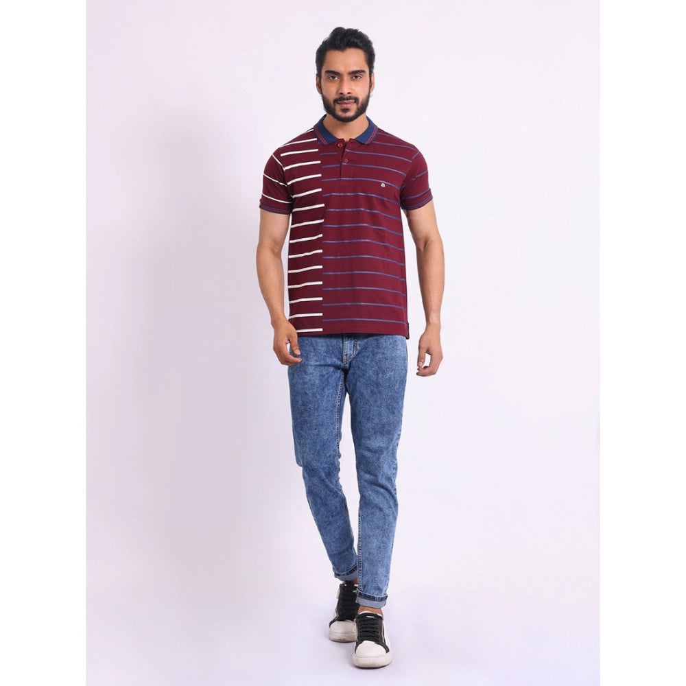 Generic Men's Casual Cotton Printed Polo Neck Half Sleeve T-Shirt (Purple)