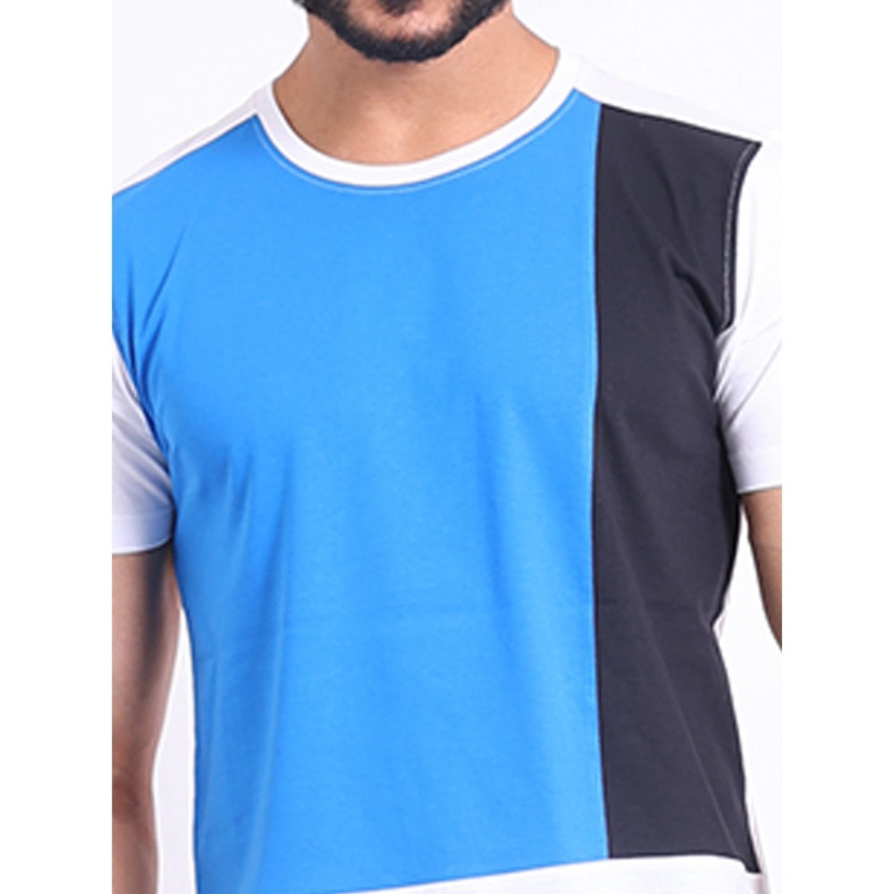 Generic Men's Casual Cotton Printed Round Neck Half Sleeve T-Shirt (Blue)