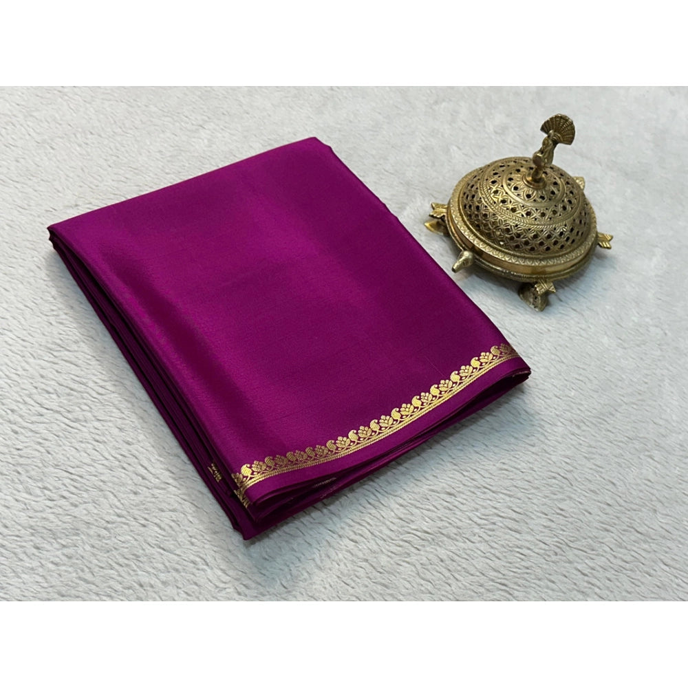 Generic Women's Crepe Chit Pallu Solid Saree With Unstitched Blouse 5.5Mtr (Dark Purple)