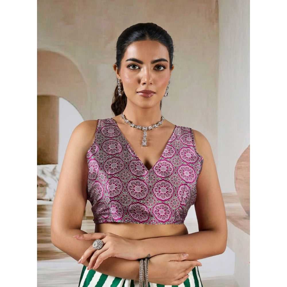 Women's Satin Crepe Printed Saree With Unstitched Blouse 5.5Mtr (Green)