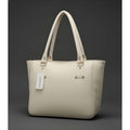 Generic Women's PU Leather Solid Shoulder Zipper Handbag (Cream)
