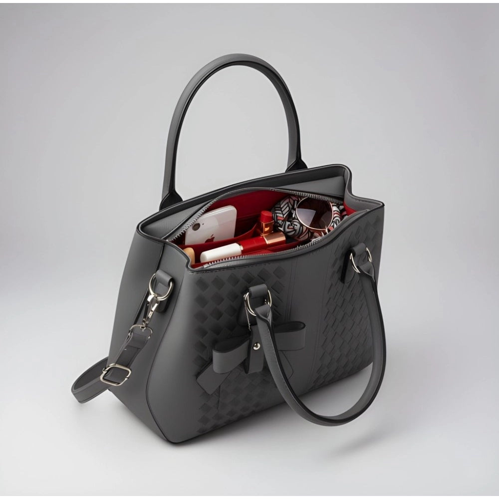 Generic Women's PU Leather Solid Shoulder Zipper Handbag (Grey)