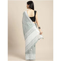 Generic Women's Linen Printed Saree With Unstitched Blouse 5.5Mtr (Sea Green)