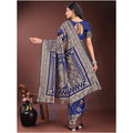 Generic Women's Silk Printed Saree With Unstitched Blouse 5.5Mtr (Navy Blue)