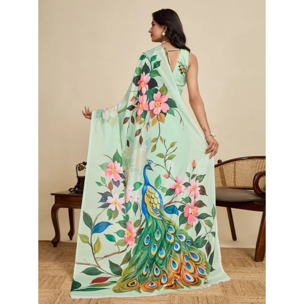 Generic Women's Faux_Georgette Printed Saree With Unstitched Blouse 5.5Mtr (Light_Green)