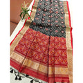 Generic Women's Raw Silk Ikkat Saree With Unstitched Blouse 5.5Mtr (Black)