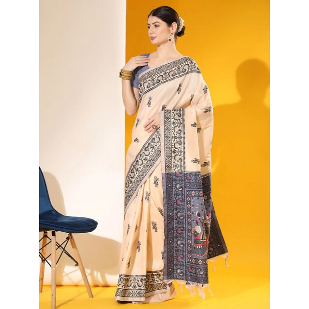 Generic Women's Raw_Silk Woven_Motif Saree With Unstitched Blouse 5.5Mtr (Off_White)