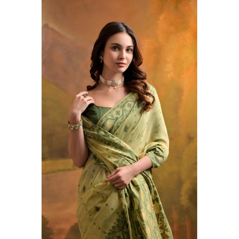 Generic Women's Blended_Cotton Woven Saree With Unstitched Blouse 5.5Mtr (Light_Green)