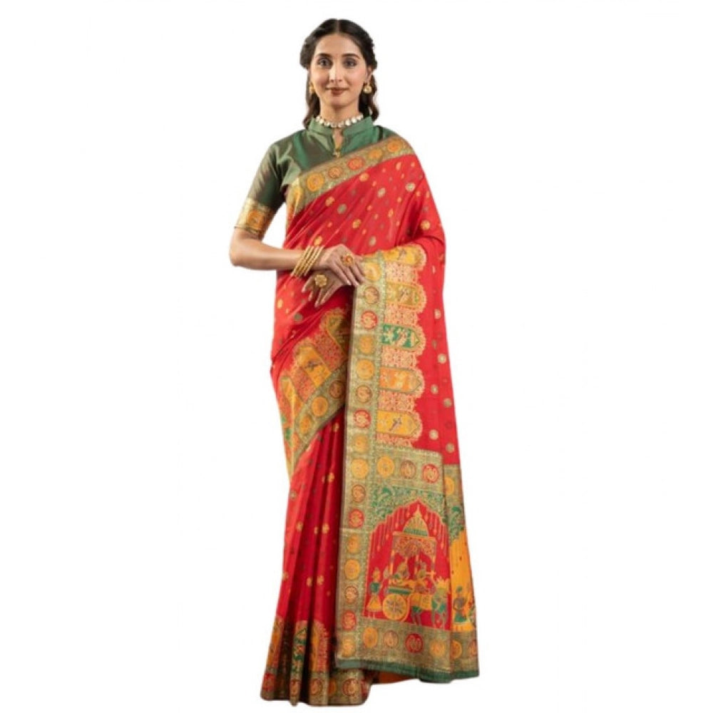 Faux_Banarasi Woven Motifs Saree With Unstitched Blouse 5.5Mtr (Orange)