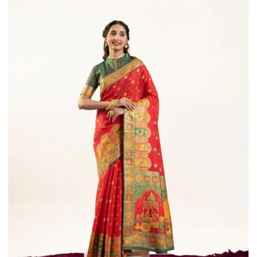 Faux_Banarasi Woven Motifs Saree With Unstitched Blouse 5.5Mtr (Orange)