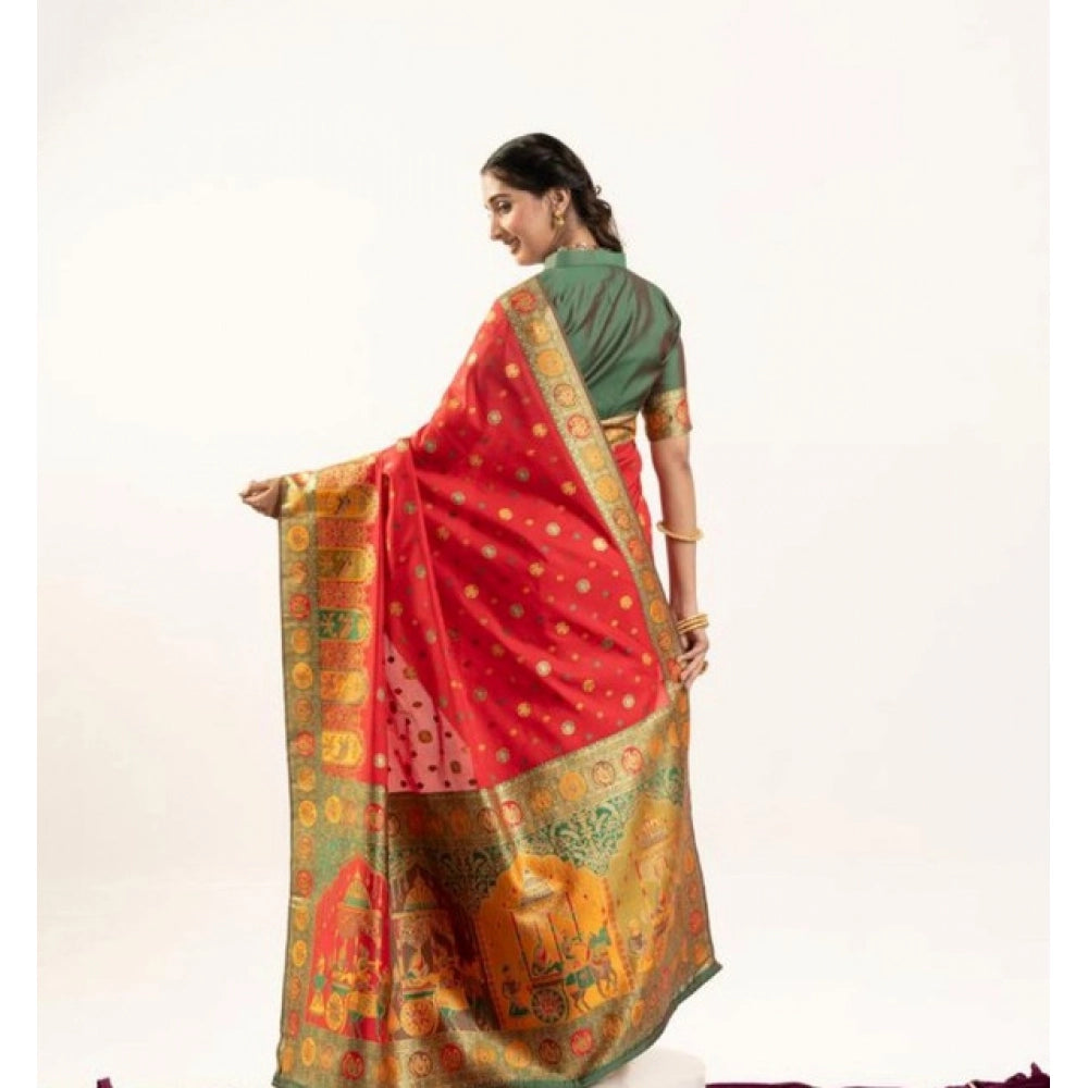 Faux_Banarasi Woven Motifs Saree With Unstitched Blouse 5.5Mtr (Orange)