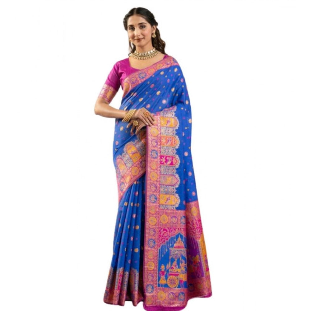 Faux_Banarasi Woven Motifs Saree With Unstitched Blouse 5.5Mtr (Royal_Blue)
