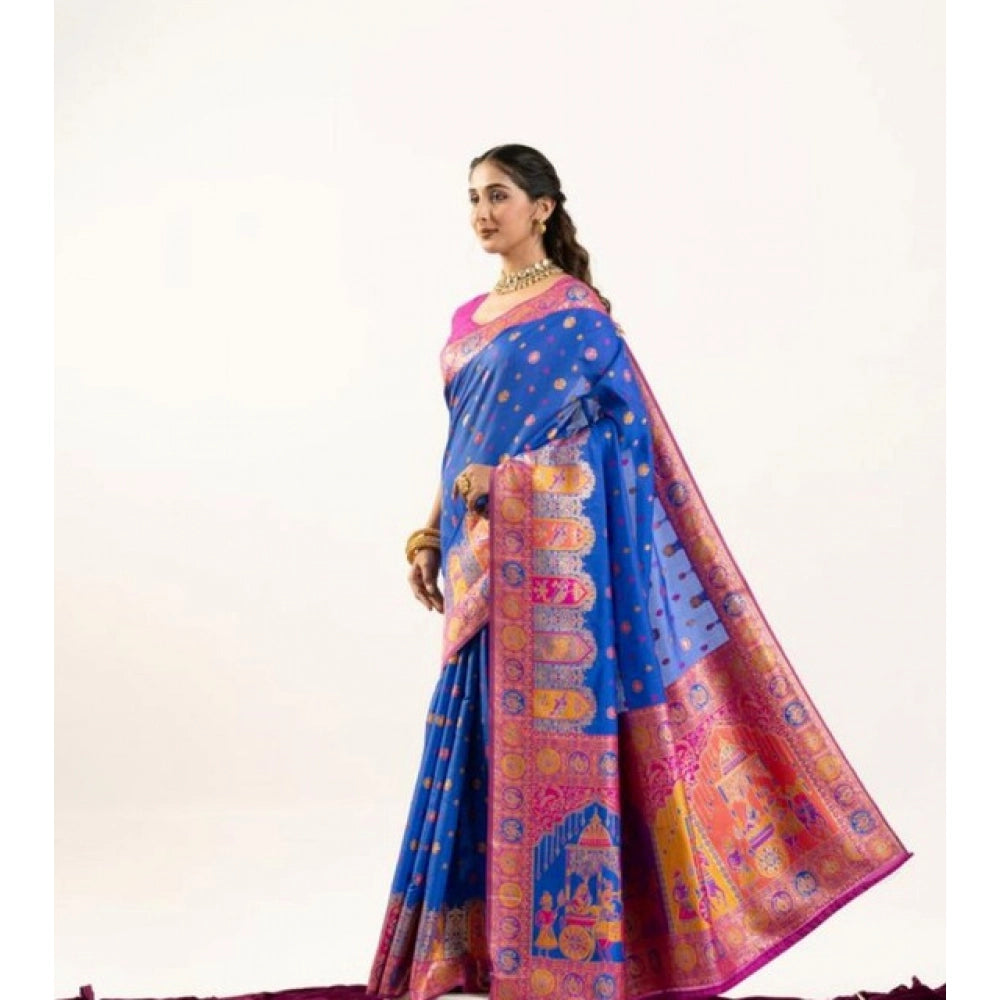 Faux_Banarasi Woven Motifs Saree With Unstitched Blouse 5.5Mtr (Royal_Blue)