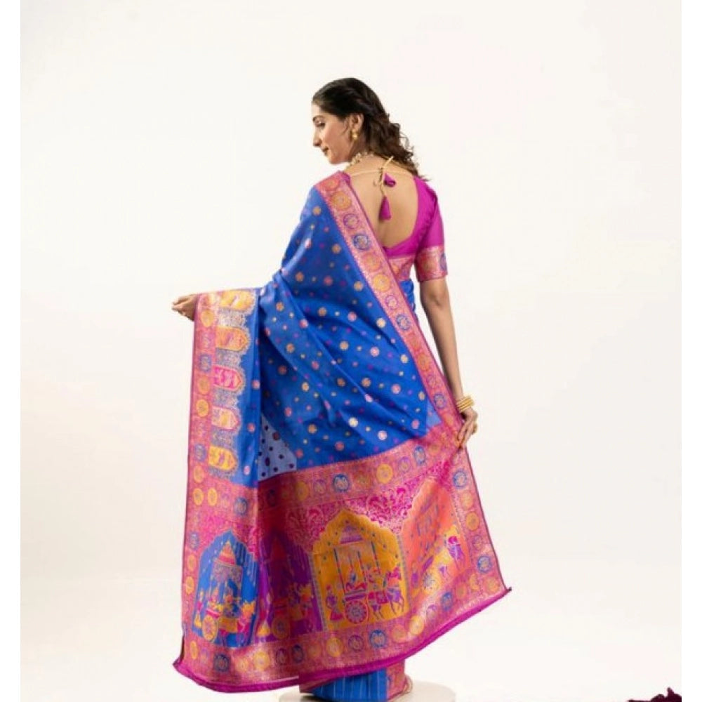 Faux_Banarasi Woven Motifs Saree With Unstitched Blouse 5.5Mtr (Royal_Blue)