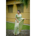 Faux_Banarasi Lining Pattern Saree With Unstitched Blouse 5.5Mtr (Light_Green)