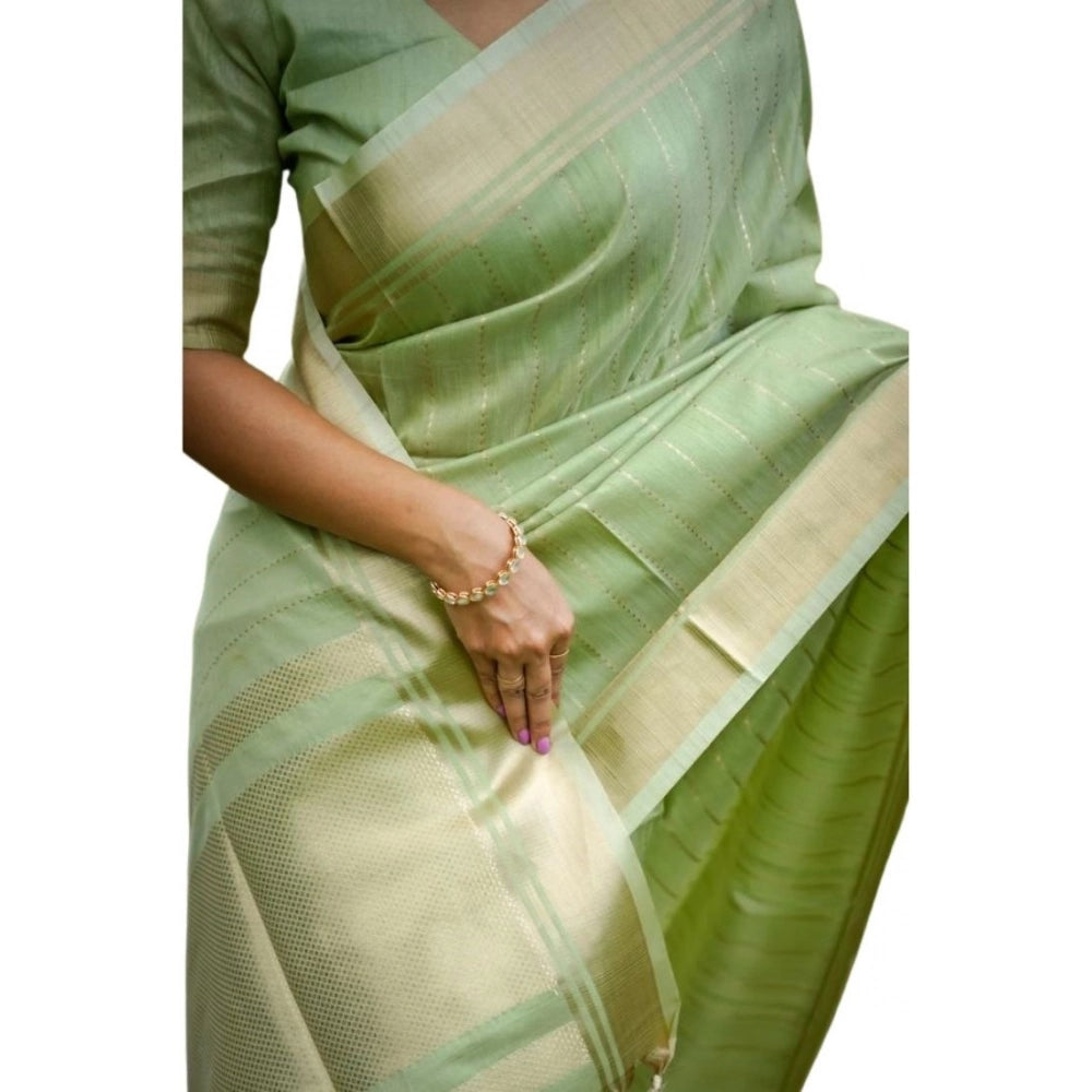 Faux_Banarasi Lining Pattern Saree With Unstitched Blouse 5.5Mtr (Light_Green)