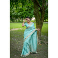 Faux_Banarasi Lining Pattern Saree With Unstitched Blouse 5.5Mtr (Light_Aqua_Blue)