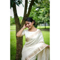 Women's Faux_Banarasi Lining Pattern Saree With Unstitched Blouse 5.5Mtr (Off_White)