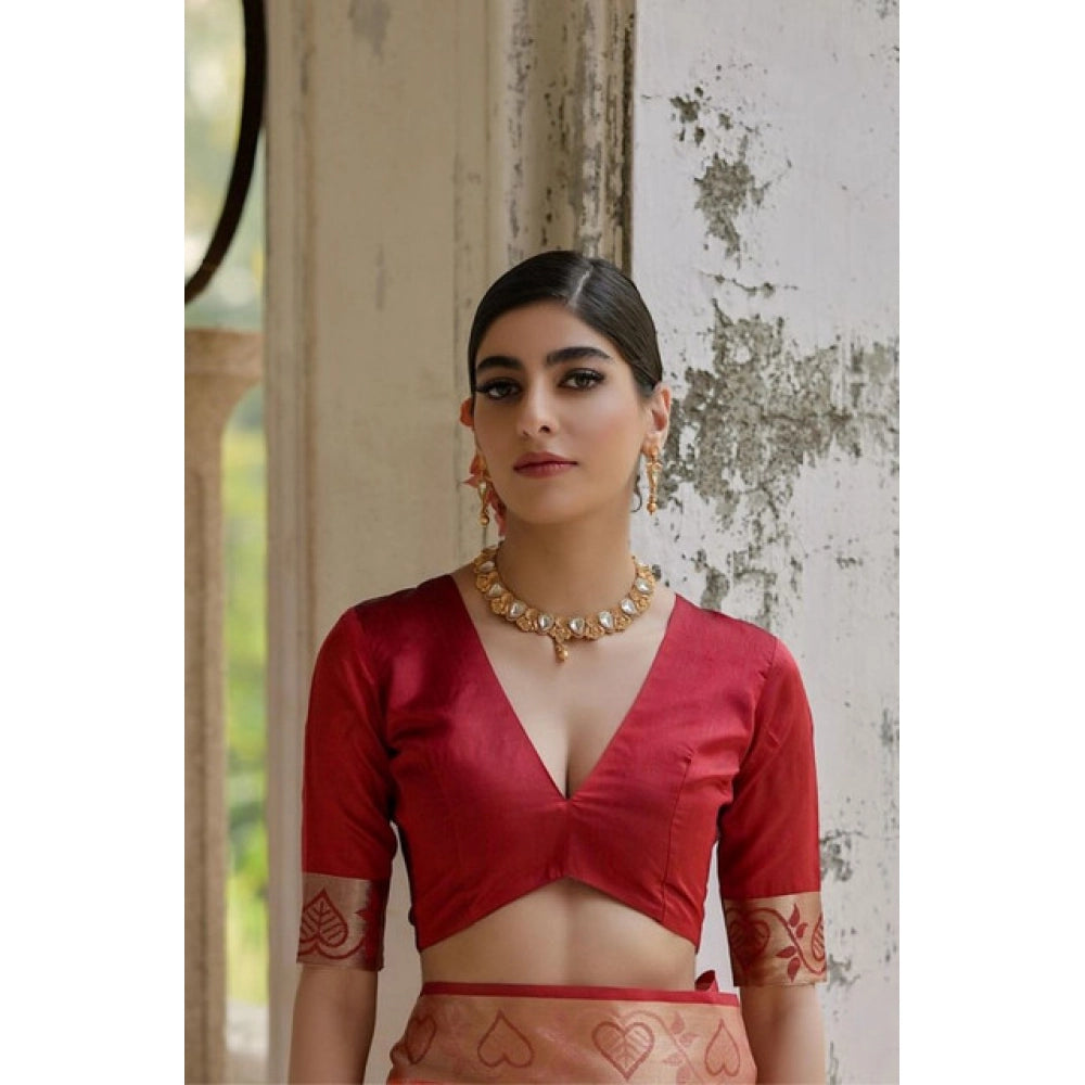 Silk_Blend Ethnic Ikat Pattern Saree With Unstitched Blouse 5.5Mtr (Cream)