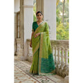 Silk_Blend Ethnic Ikat Pattern Saree With Unstitched Blouse 5.5Mtr (Light_Green)