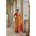 Silk_Blend Ethnic Ikat Pattern Saree With Unstitched Blouse 5.5Mtr (Mustard)