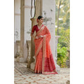 Silk_Blend Ethnic Ikat Pattern Saree With Unstitched Blouse 5.5Mtr (Orange)