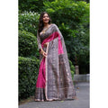 Faux_Tussar Ethnic_Print Saree With Unstitched Blouse 5.5Mtr (Pink)