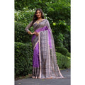 Faux_Tussar Ethnic_Print Saree With Unstitched Blouse 5.5Mtr (Purple)