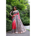 Faux_Tussar Ethnic_Print Saree With Unstitched Blouse 5.5Mtr (Red)
