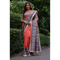 Faux_Tussar Ethnic_Print Saree With Unstitched Blouse 5.5Mtr (Rust)