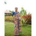 Faux_Tussar Kalamkari_Print Saree With Unstitched Blouse 5.5Mtr (Blue)