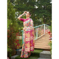 Faux_Tussar Kalamkari_Print Saree With Unstitched Blouse 5.5Mtr (Pink)